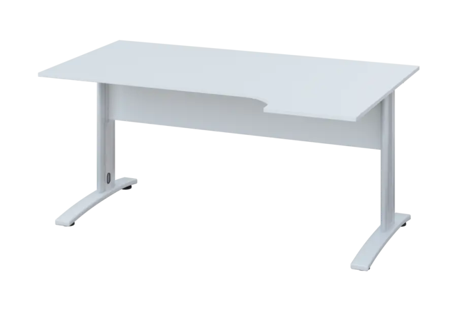 ERK 18 - 164 stůl kancelářský, rohový, pravý, kovová podnož bílá, deska 18 mm, široký 1600 mm, bílá